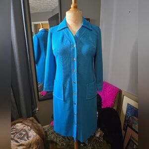 Vintage Turquoise Button-Front Dress Coat